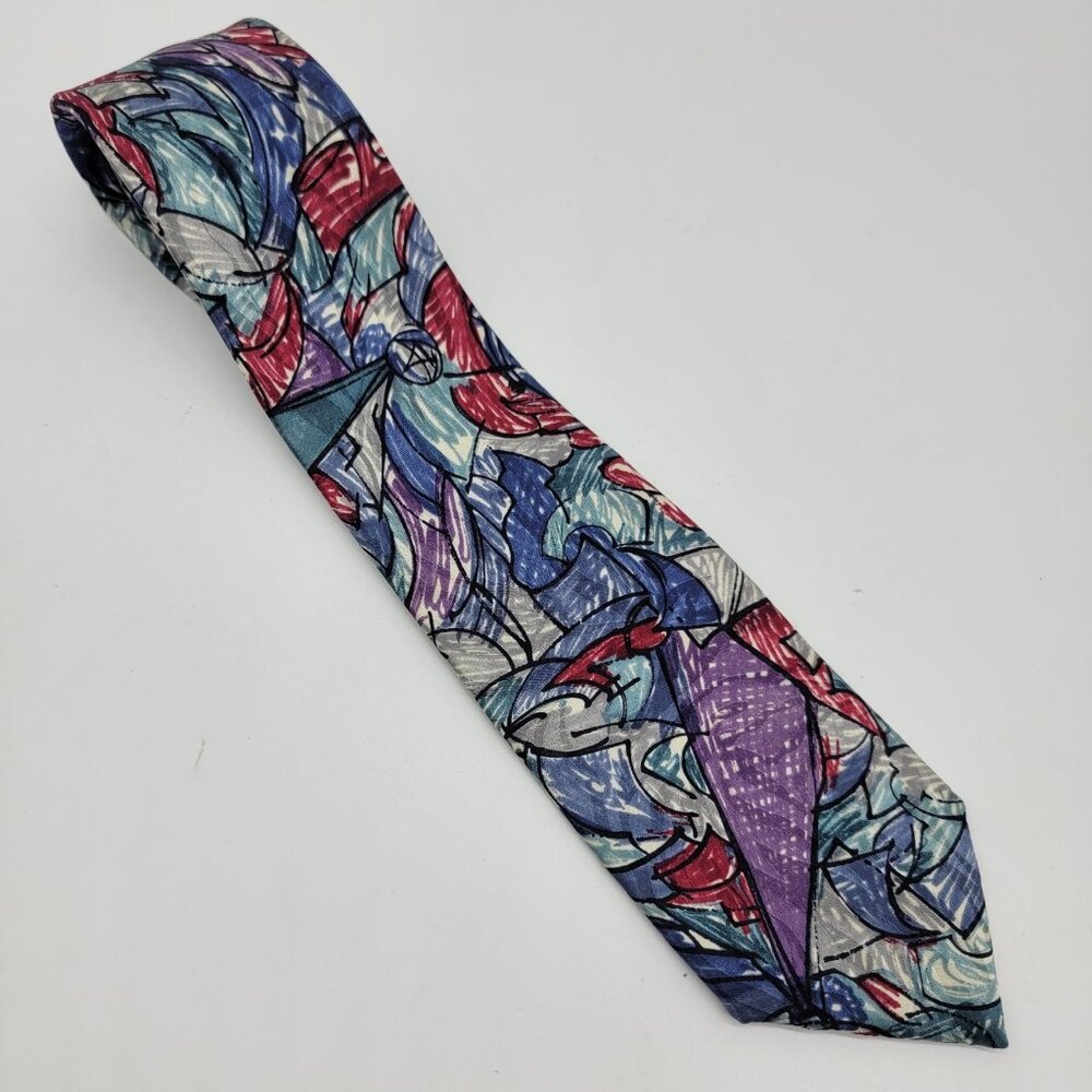 Christian Dior Jeune Homme Tie Silk‎ Multicolor Abstract Made In USA